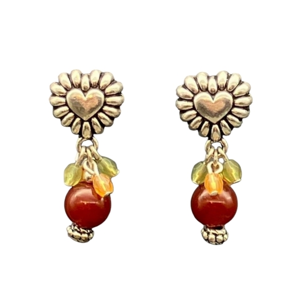 Billy D. Williams For Avon Dangle Pierced Earrings Silver Puffy Heart Carnelian - Picture 7 of 7
